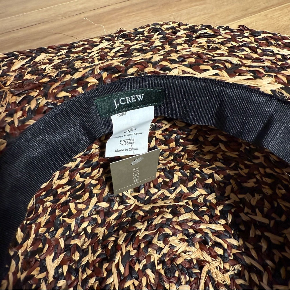 J. Crew Raffia Woven‎ Sun Beach Hat in Brown Black Tan Neutrals - Picture 4 of 6